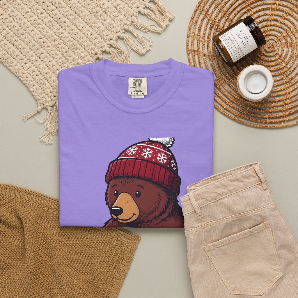 Bear Snow Globe T-Shirt Animals Holiday Gift Women Cute T-Shirt Snow Globe T-Shirt Wildlife Fan Cartoon T-Shirt Christmas Graphic Hand Drawn Winter