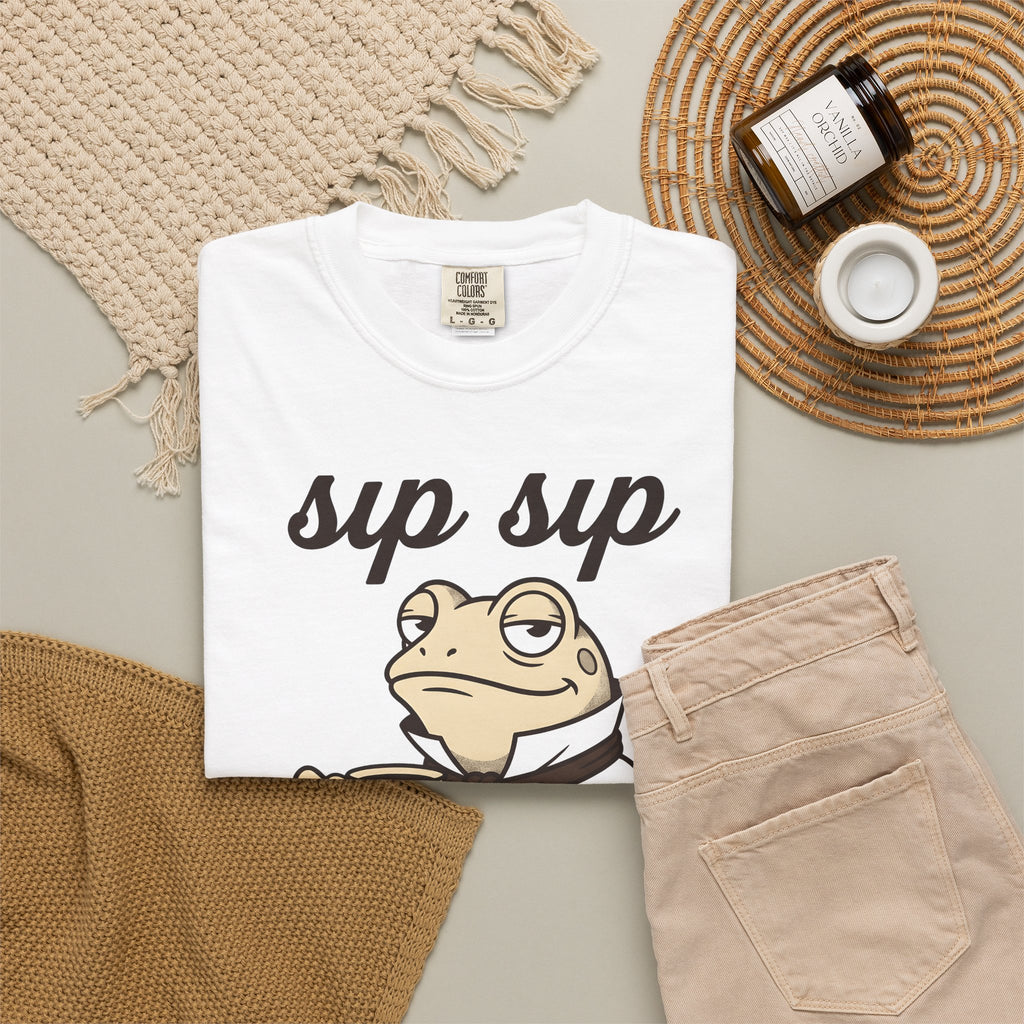 Frog Tea T-Shirt Funny Animal Gift Women Cartoon T-Shirt Tea T-Shirt Humor Fan Comic T-Shirt Creature Graphic Vintage Suit T-Shirt
