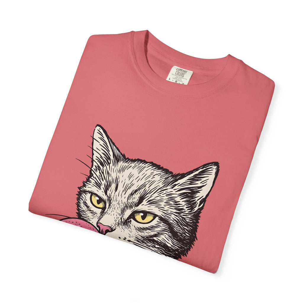Cat Face T-Shirt Cat Jokes Gift Women Sketch T-Shirt Kitten T-Shirt Feline Fan Drawing Graphic Retro Chewing Gum T-Shirt
