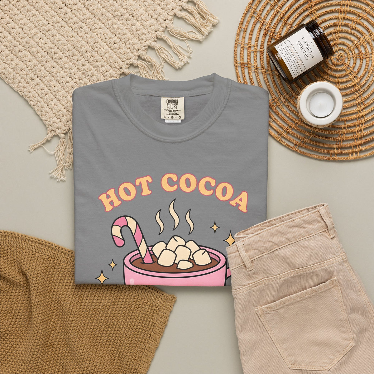 Hot Chocolate Cup Cocoa Winter Gift Line Mug Chocolate Fan Drawing Nostalgic White Marshmallows T-Shirt