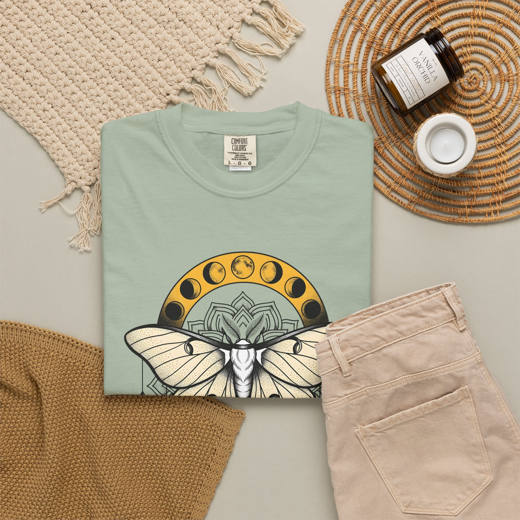 Luna Moth T-Shirt Boho Chic Mystical Gift Women Mandala T-Shirt Moon Moth T-Shirt Hippie Fan Sacred T-Shirt Spiritual Graphic Line Art Moon Phases