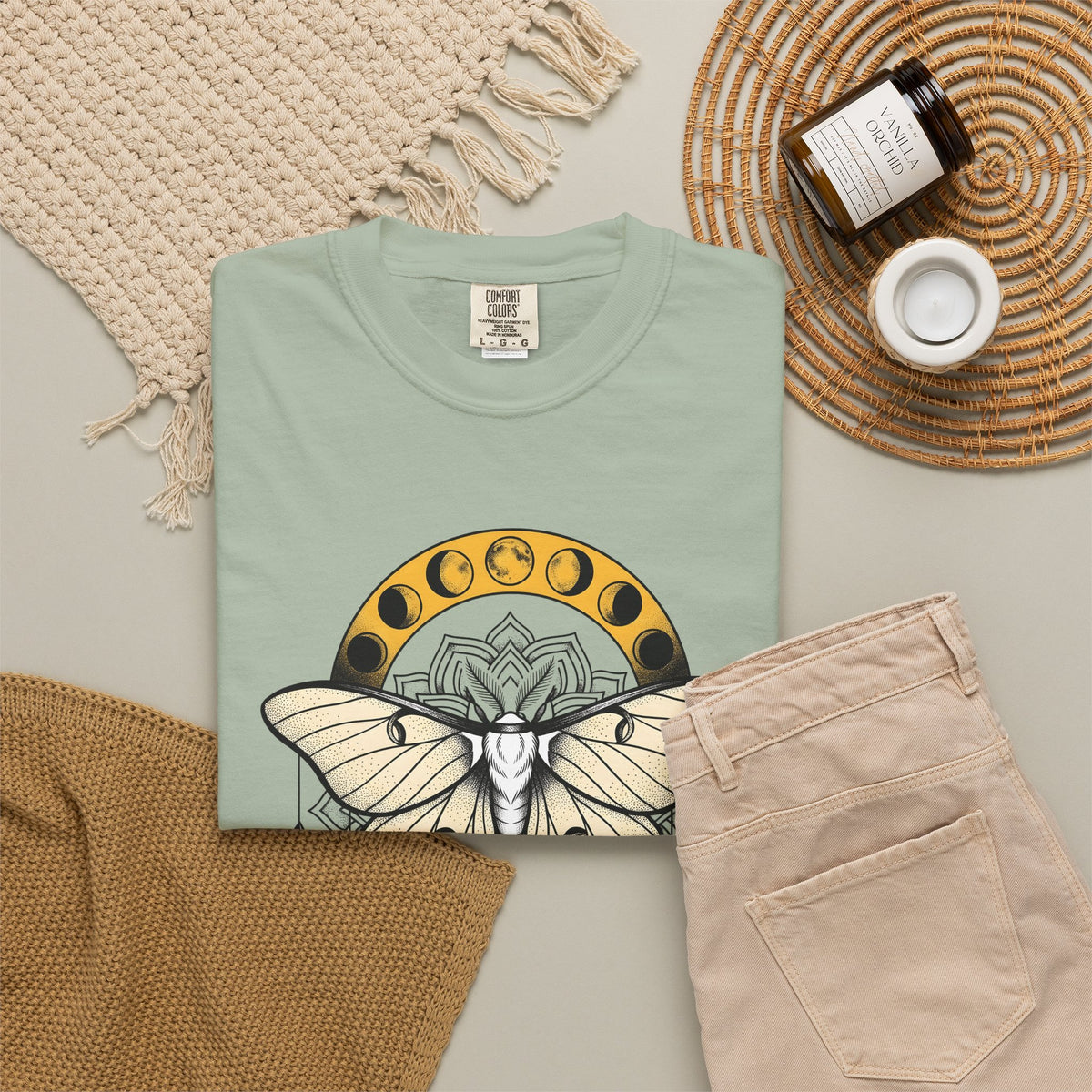 Luna Moth T-Shirt Boho Chic Mystical Gift Women Mandala T-Shirt Moon Moth T-Shirt Hippie Fan Sacred T-Shirt Spiritual Graphic Line Art Moon Phases