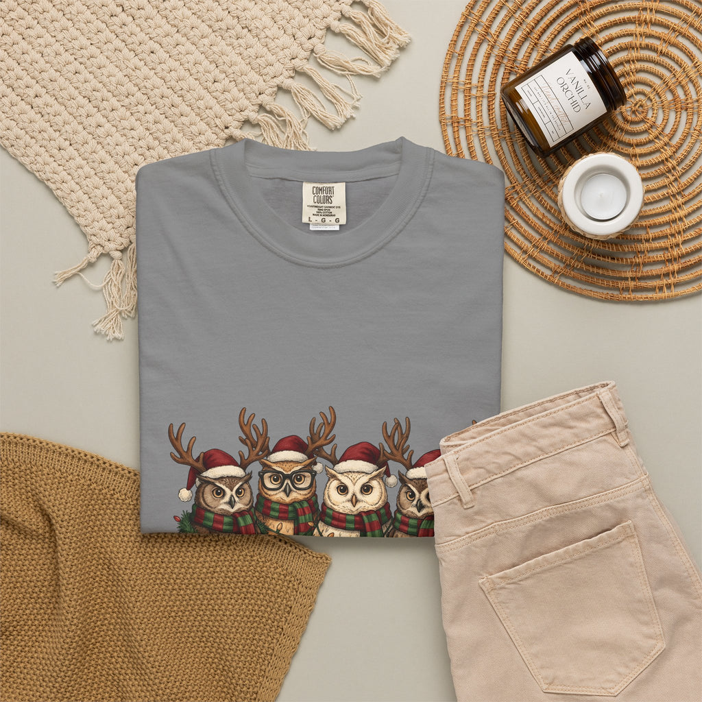 Owl Pack T-Shirt Christmas Pets Gift Women Line Art T-Shirt Owl T-Shirt Xmas Fan Owl Hoot Graphic Illustration Led Lights T-Shirt