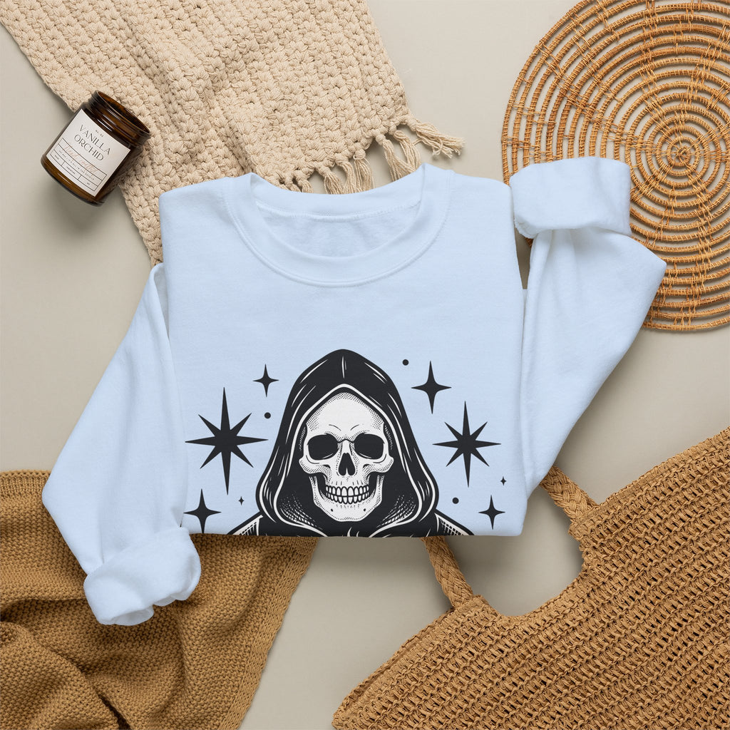 Death Reaper Sweatshirt Halloween Espresso Gift Women Dark Sweatshirt Grim Reaper Sweatshirt Horror Fan Gothic Sweatshirt Coffee Graphic Retro Sweatshirt Sweatshirt