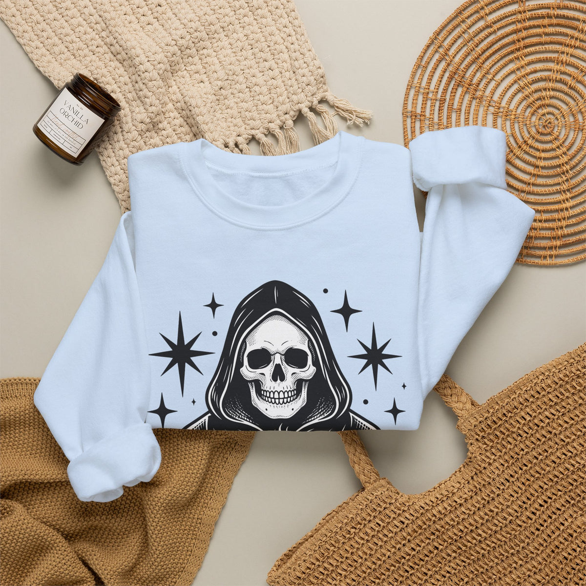 Death Reaper Sweatshirt Halloween Espresso Gift Women Dark Sweatshirt Grim Reaper Sweatshirt Horror Fan Gothic Sweatshirt Coffee Graphic Retro Sweatshirt Sweatshirt