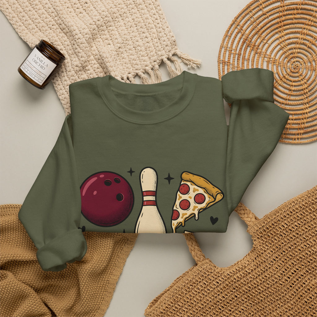 Bowling Ball Pins Sweatshirt Bowling Cuisine Gift Women Classic Sweatshirt Bowling Pins Sweatshirt Bowler Fan Vintage Sweatshirt Food Graphic Old School