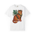 Ginger Cat T-Shirt Cat Wildlife Gift Women Floral T-Shirt Orange Cat T-Shirt Cat Fan Feline Graphic T-Shirt Sketch Indoor Plants T-Shirt