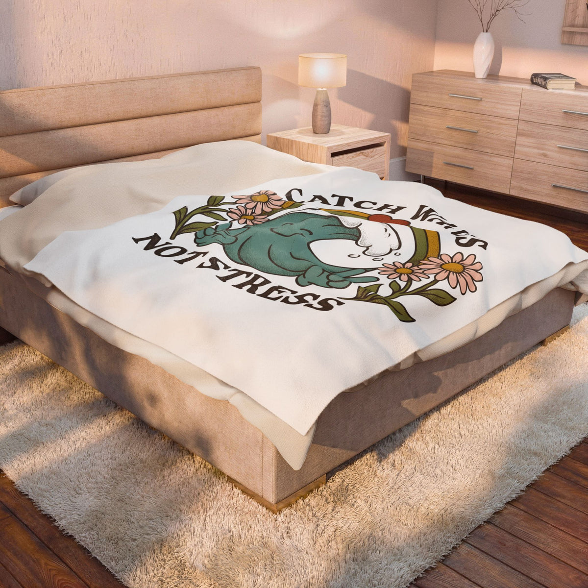 Happy Wave Blanket Sports Beach Gift Women Vintage Blanket Wave Blanket Athlete Fan Surf Graphic Blanket Hand Drawn Wildflowers Blanket