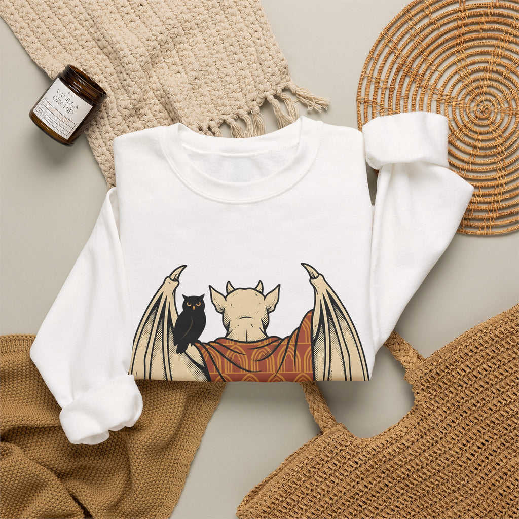 Bat Sculpture Sweatshirt Halloween Ghost Gift Women Mysterious Sweatshirt Statue Sweatshirt Horror Fan Dark Art Sweatshirt Specter Graphic Classic Night Bird