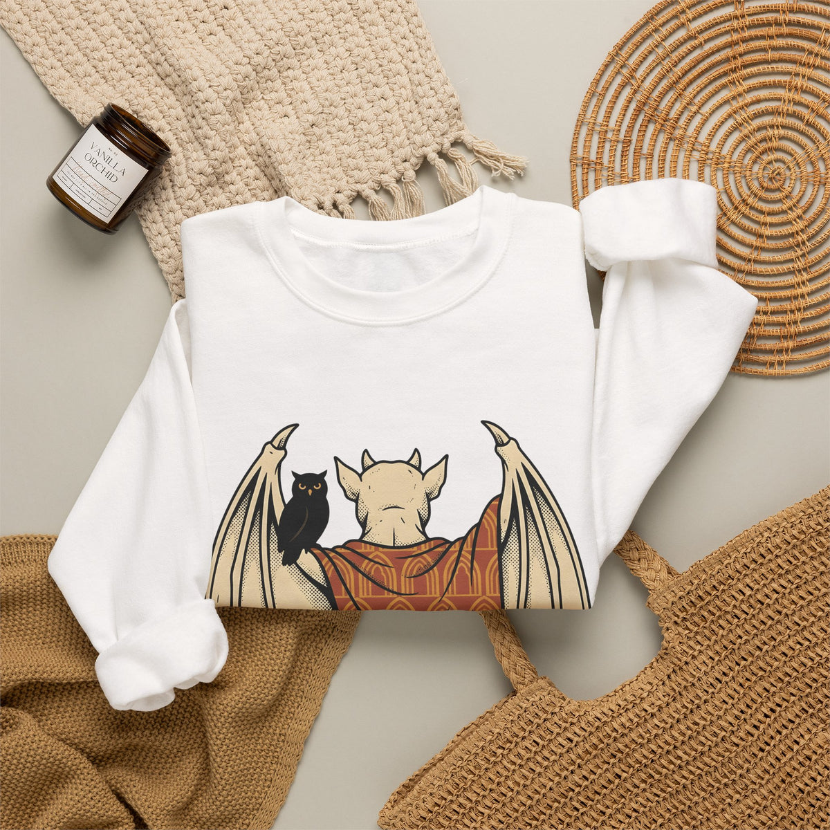 Bat Sculpture Sweatshirt Halloween Ghost Gift Women Mysterious Sweatshirt Statue Sweatshirt Horror Fan Dark Art Sweatshirt Specter Graphic Classic Night Bird
