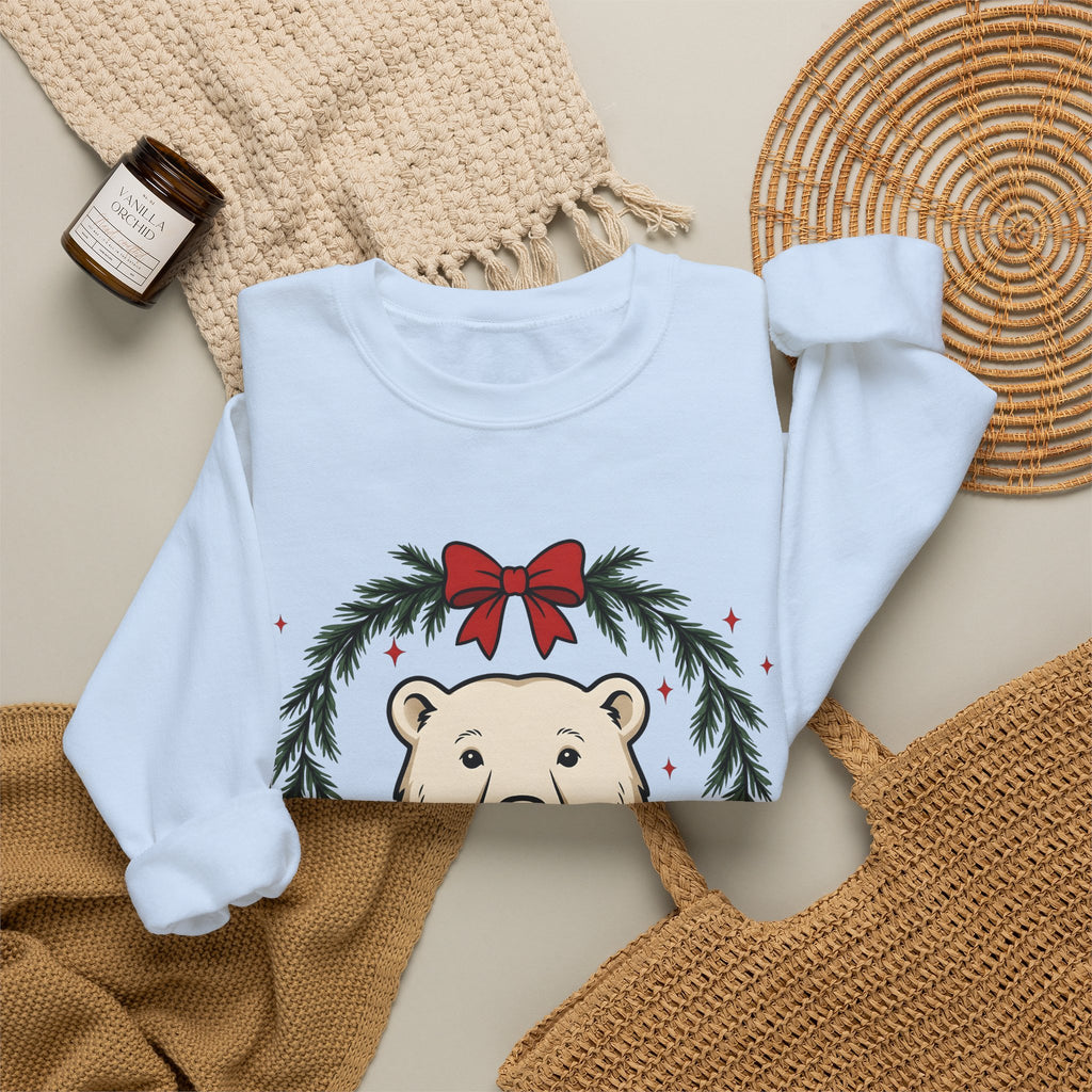 Arctic Bear Sweatshirt Christmas Wildlife Gift Women Comic Sweatshirt Polar Bear Sweatshirt Xmas Fan Cartoon Sweatshirt Animal Graphic Sketch Garland Sweatshirt