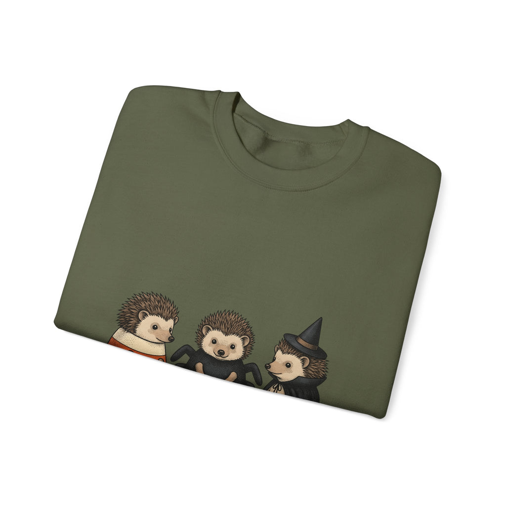 Porcupine Costumes Sweatshirt Halloween Critter Gift Women Lovable Sweatshirt Quill Pig Sweatshirt Horror Fan Quilled Graphic Sweatshirt Ink Drawing Wizard Hat