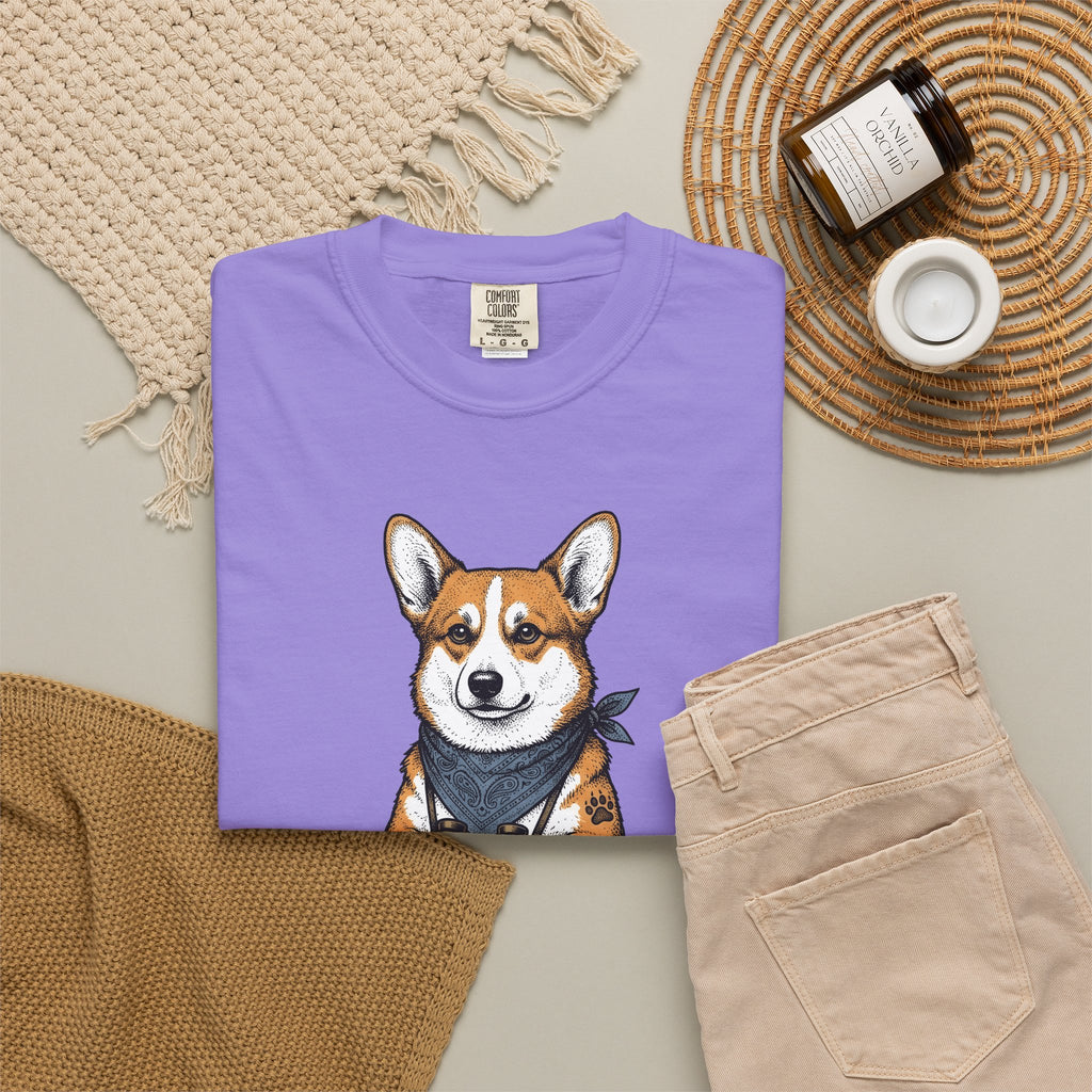 Corgi Puppy T-Shirt Dog Pets Gift Women Sketch T-Shirt Puppy T-Shirt Dog Fan Pup Drawing Pet Graphic Retro Spyglass T-Shirt