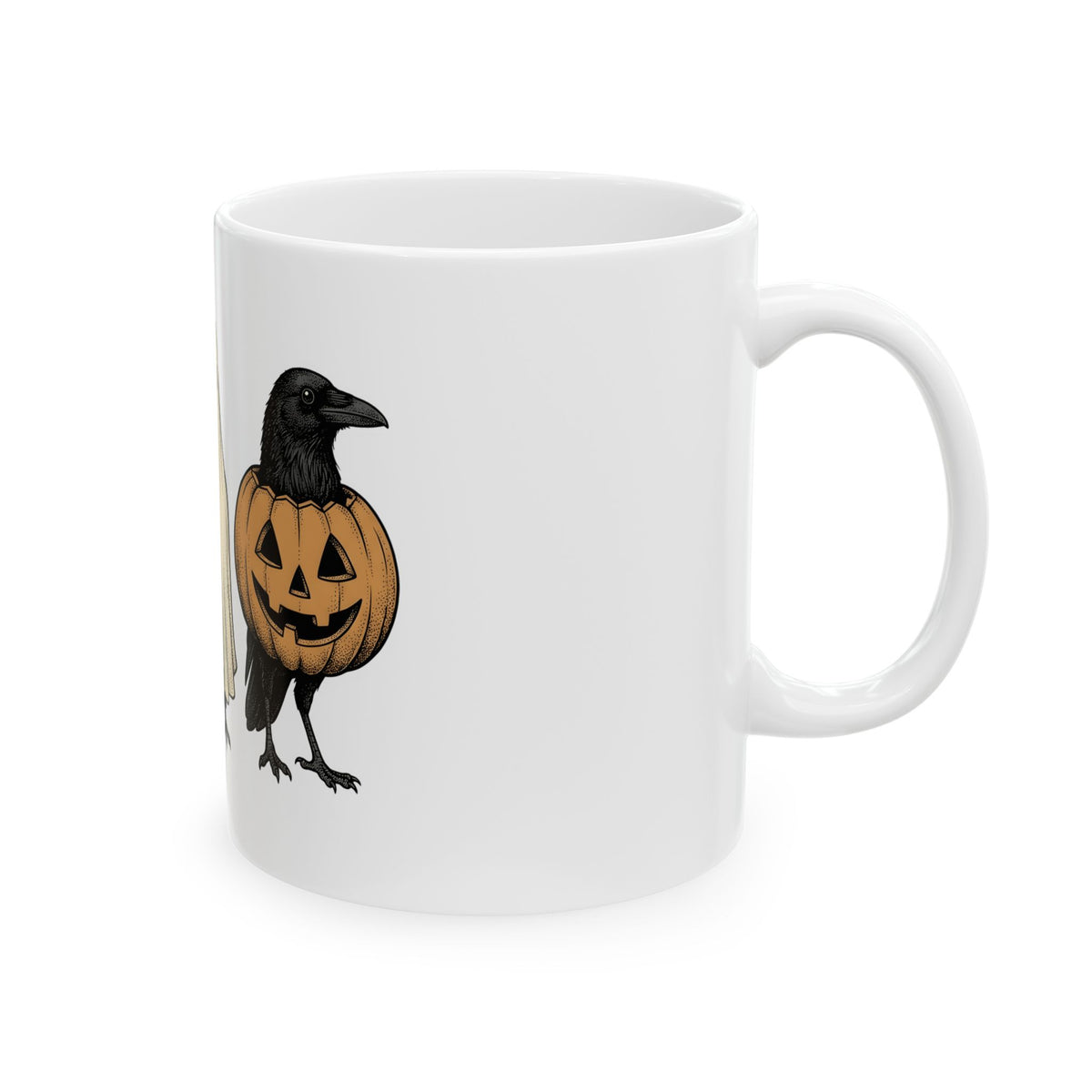 Raven Outfit Mug Halloween Horror Gift Women Retro Mug Crow Outfit Mug Horror Fan Creepy Graphic Mug Sketch Jack-O-Lantern Mug