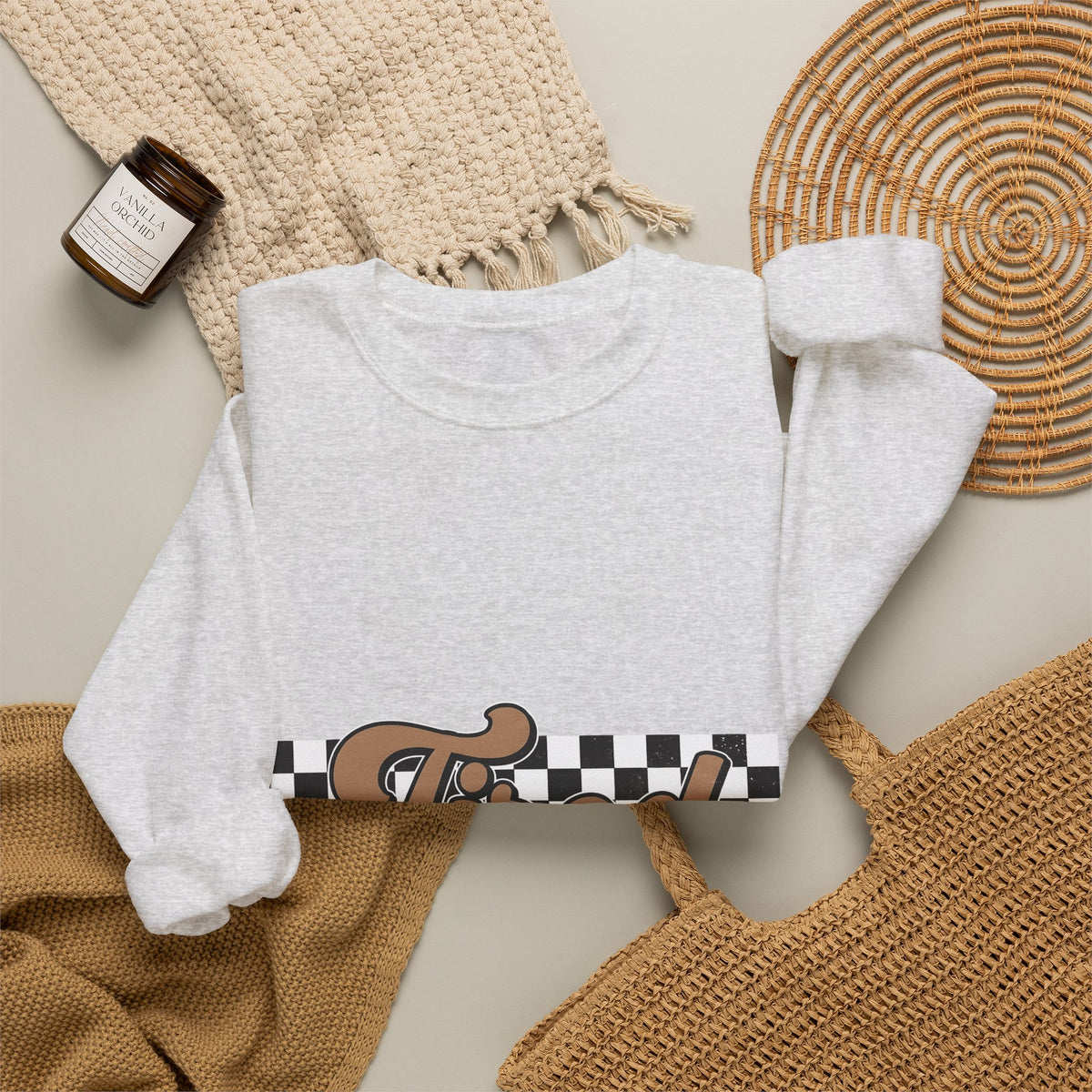 Cursive Font Sweatshirt Mom Comedy Gift Women Nostalgic Sweatshirt Script Sweatshirt Mother Fan Vintage Sweatshirt Humor Graphic Old-Fashioned Check Pattern