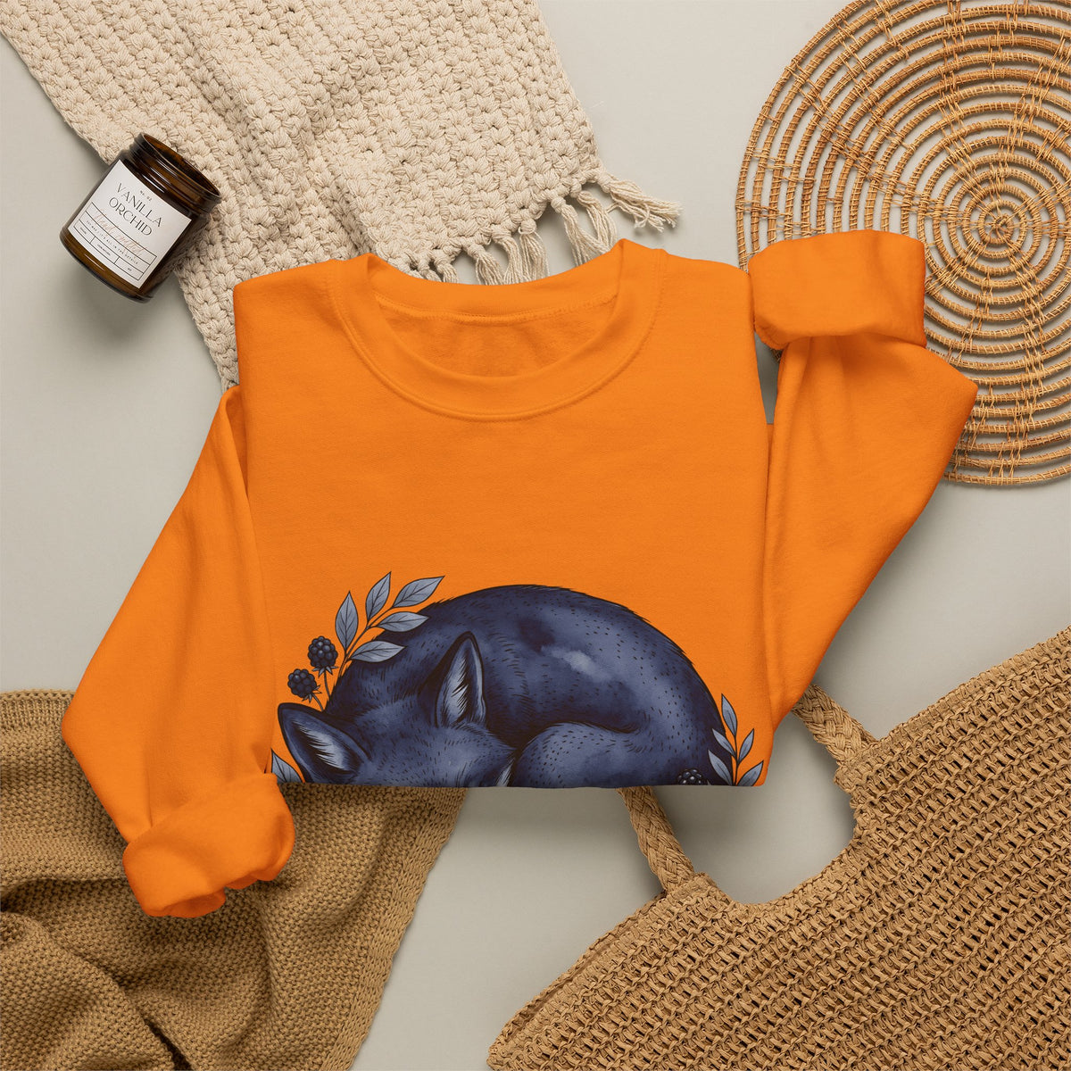 Resting Fox Boho Chic Nature Gift Line Fox Bohemian Fan Minimalist Environmental Rustic Field Sweatshirt