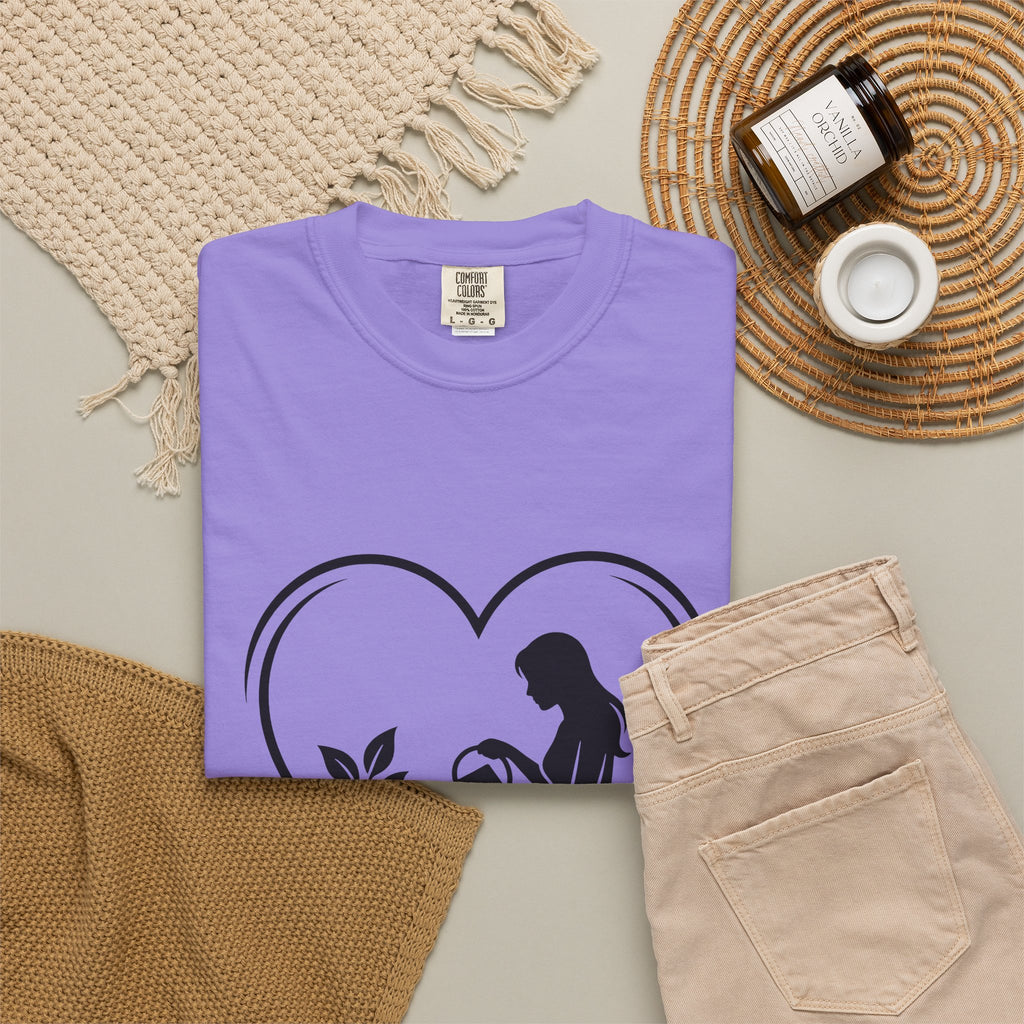 Girl Watering Flower T-Shirt Moms Plants Gift Women Outline T-Shirt Gardener T-Shirt Motherhood Enthusiast Sketch T-Shirt Botanical Graphic Modern