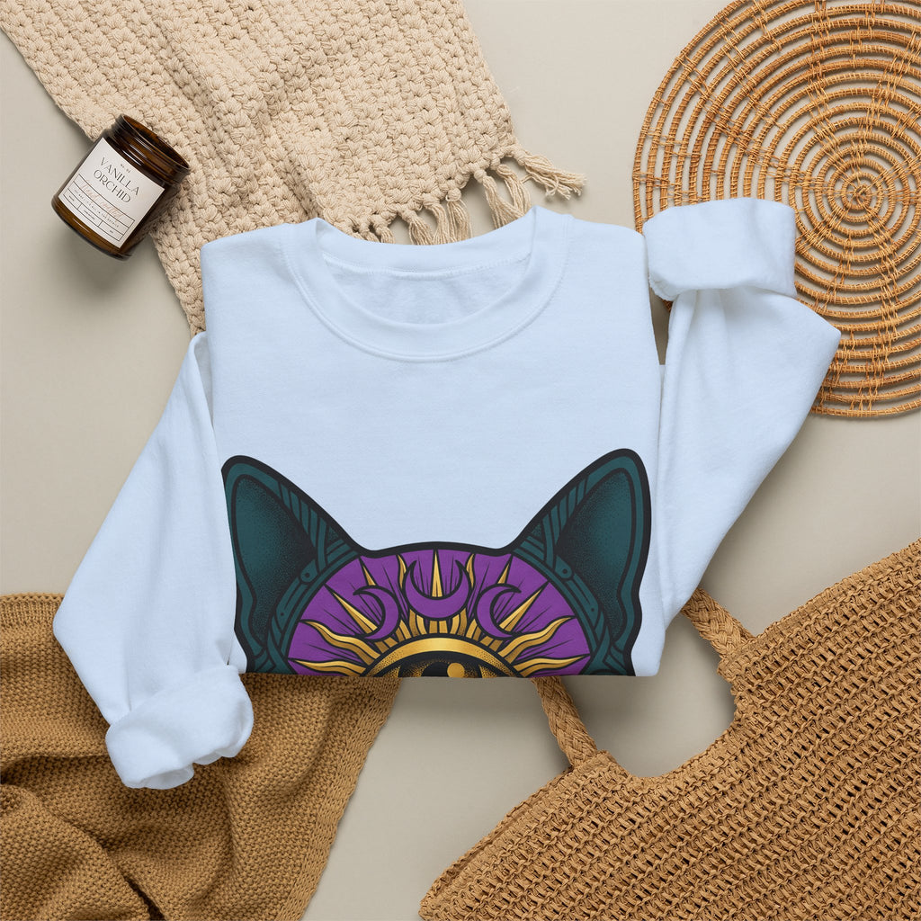 Cat Head Sweatshirt Cat Occult Gift Women Surreal Sweatshirt Kitty Sweatshirt Feline Fan Abstract Sweatshirt Mystical Graphic Tribal Jewels Sweatshirt