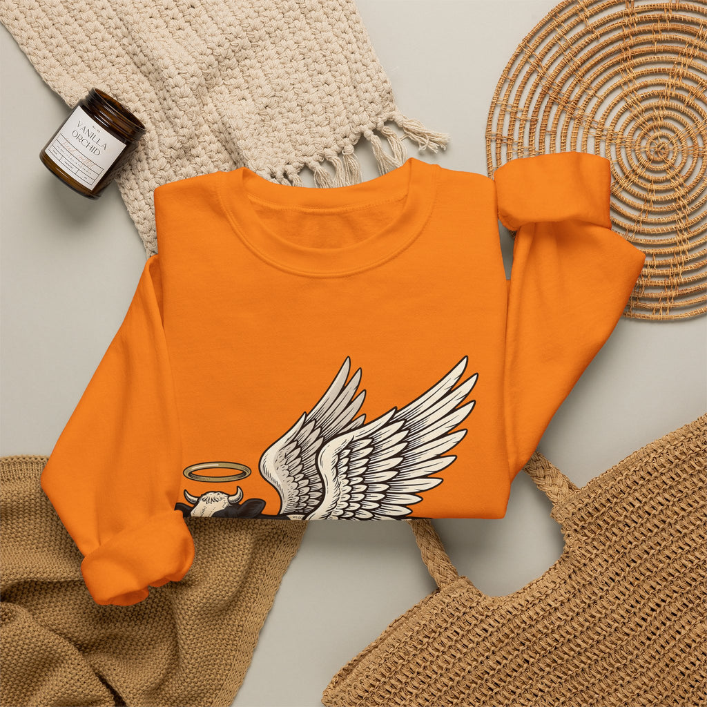 Flying Cow Sweatshirt Funny Pet Gift Women Retro Sweatshirt Cowboy Sweatshirt Humor Fan Vintage Sweatshirt Animal Graphic Sketch Halo Sweatshirt