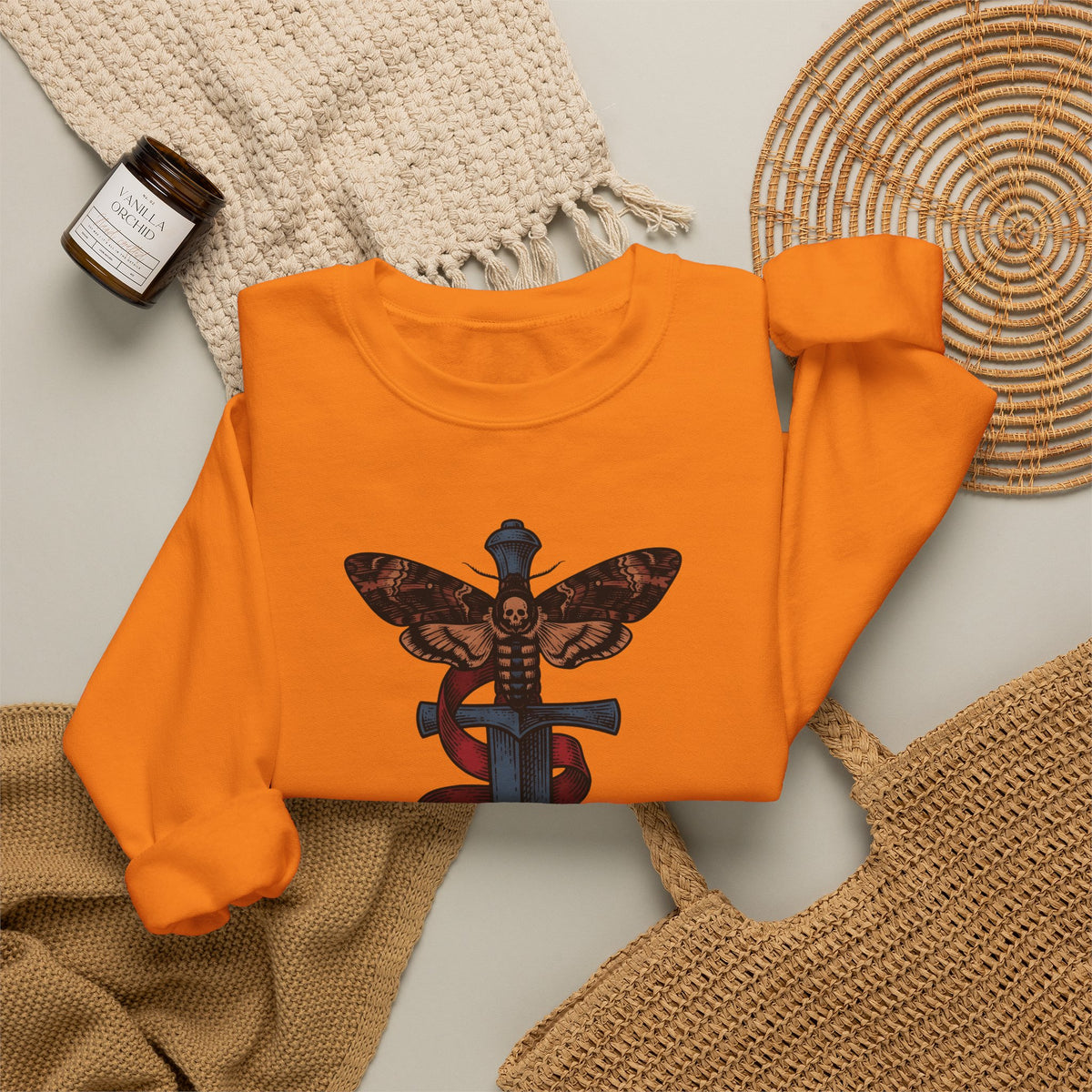 Death Moth Dagger Sweatshirt Boho Chic Gothic Gift Women Tattoo Sweatshirt Dagger Sweatshirt Bohemian Fan Ink Sweatshirt Dark Graphic Vintage Ribbon Sweatshirt