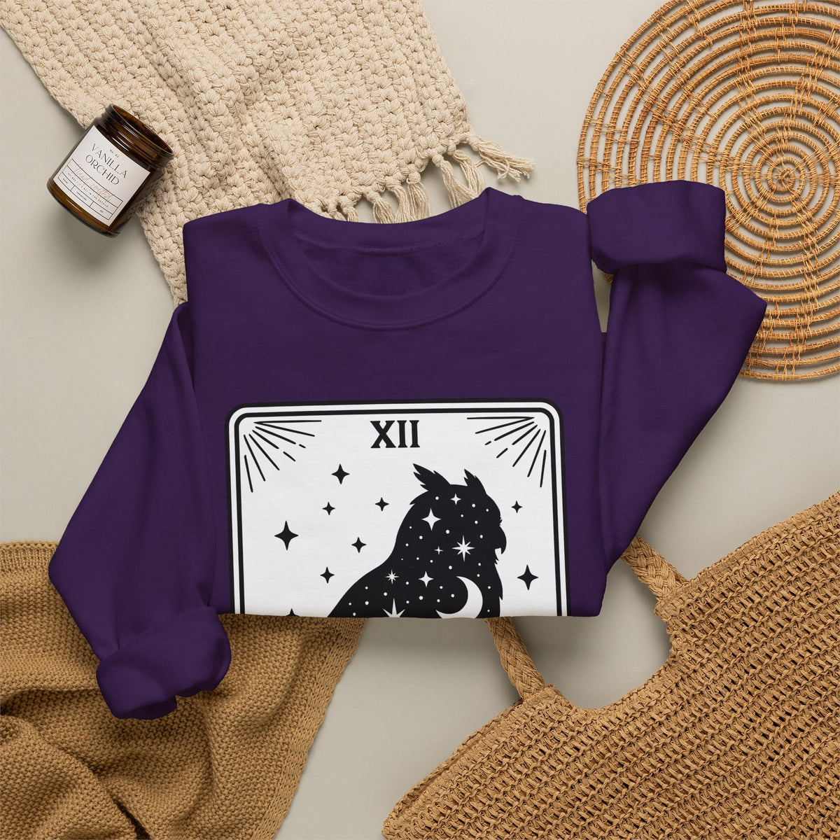 Owl Silhouette Sweatshirt Boho Chic Tarot Gift Women Celestial Sweatshirt Hoot Sweatshirt Bohemian Fan Mystical Sweatshirt Oracle Graphic Vintage Stars Sweatshirt