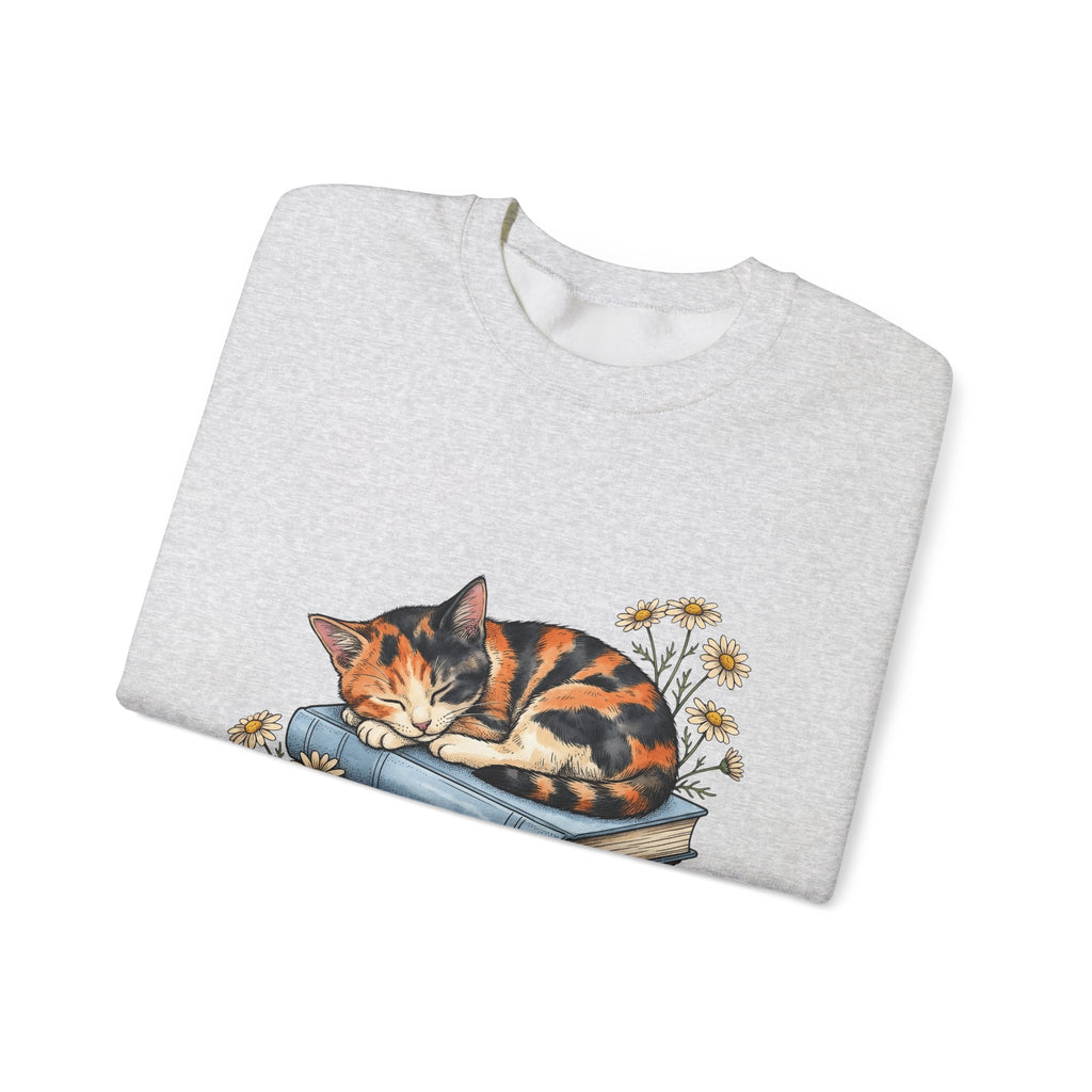 Calico Cat Sweatshirt Cat Floral Gift Women Hand Drawn Sweatshirt Kitten Sweatshirt Cat Fan Illustrated Graphic Vintage Books Sweatshirt
