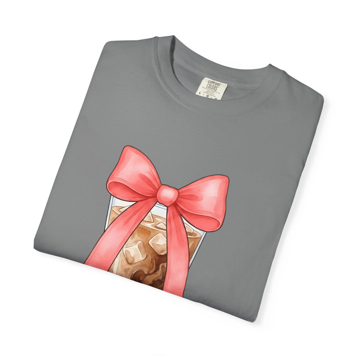 Iced Coffee T-Shirt Coffee Mom Gift Women Watercolor T-Shirt Cold Brew T-Shirt Coffee Fan Watercolour T-Shirt Mother Graphic Hand Drawn Pink Bow