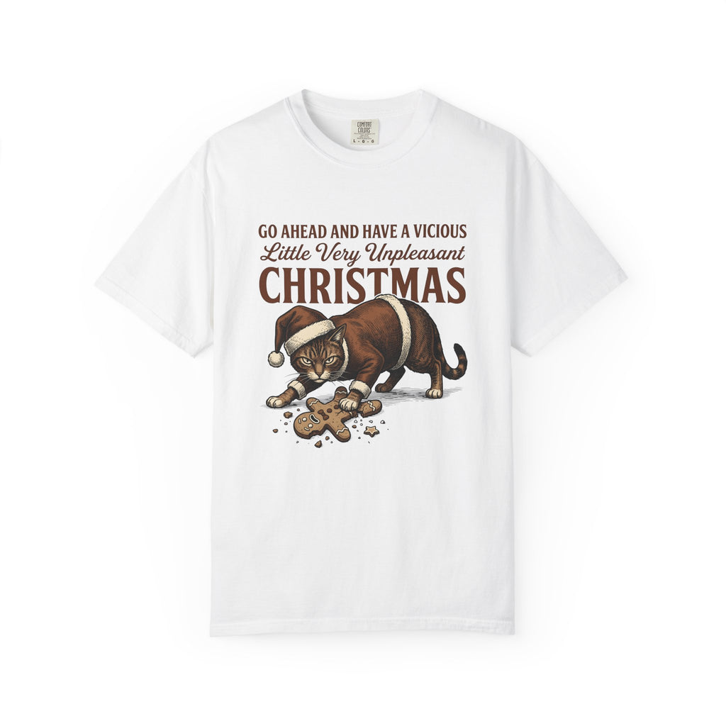 Santa Cat Cat Christmas Gift Vintage Christmas Cat Cat Fan Retro Holiday Hand Drawn T-Shirt