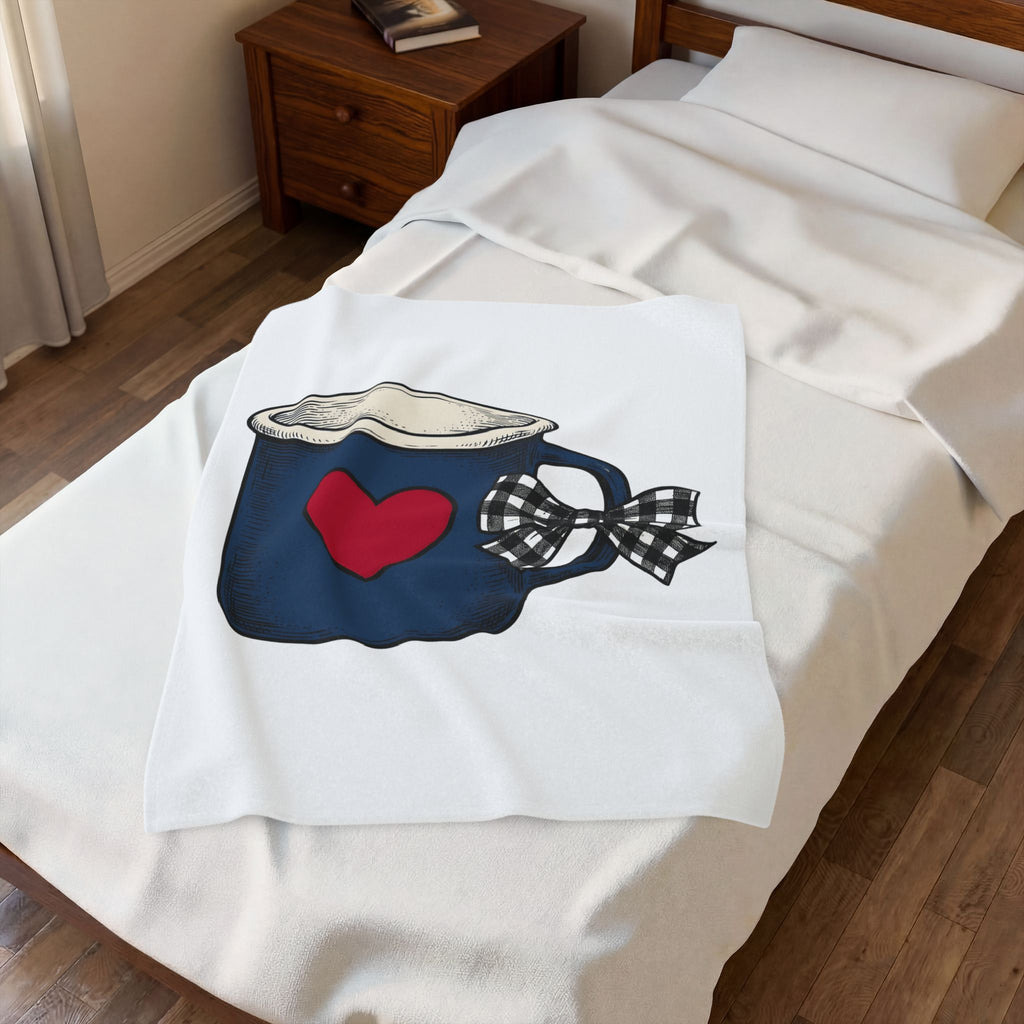 Heart Mug Holiday Coffee Gift Hand Drawn Mug Christmas Fan Coffee Cup Vintage Plaid Blanket