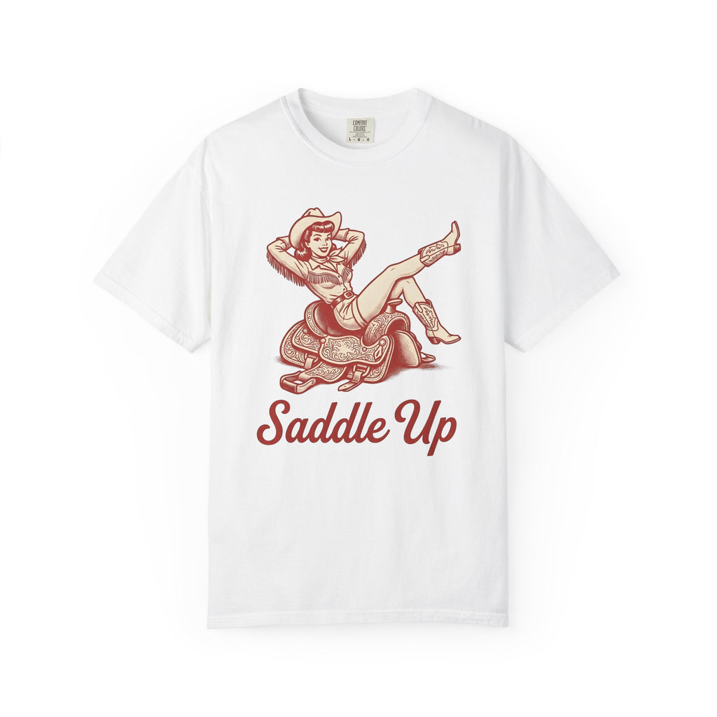 Pinup Cowgirl T-Shirt Cowgirl Rodeo Gift Women Western T-Shirt Cowgirl T-Shirt Cowboy Fan Western Art T-Shirt Rodeo Graphic Vintage Saddle T-Shirt