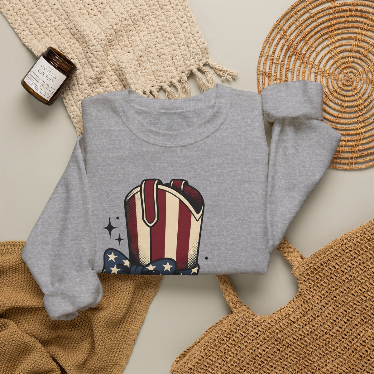 Western Boot America 4Th Of July Cowboy Gift Rustic Boot Patriot Fan Cowboy Old Sweatshirt