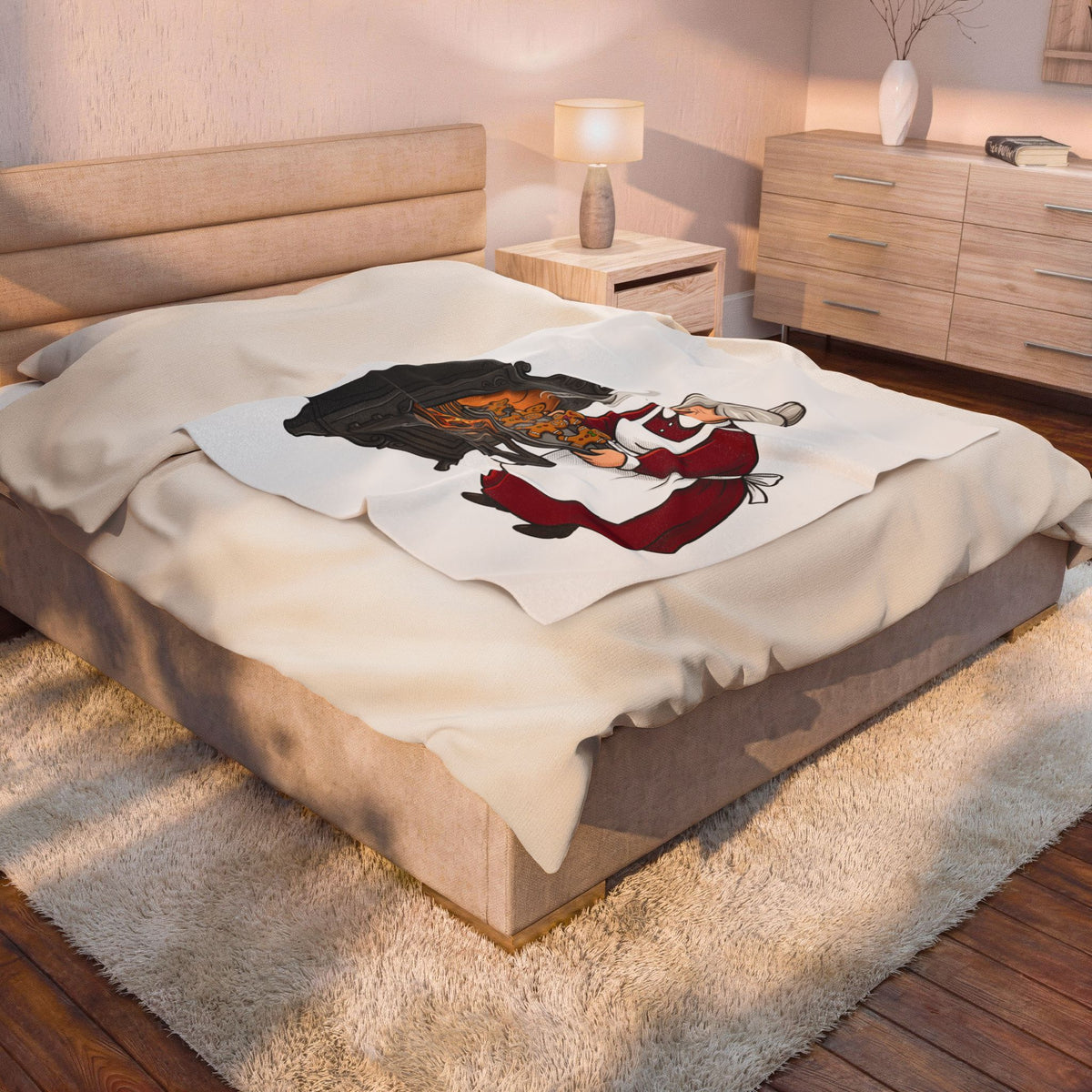 Grandmother Baking Blanket Christmas Sweets Gift Women Animated Blanket Granny Baking Blanket Holiday Fan Cartoon Blanket Dessert Graphic Old