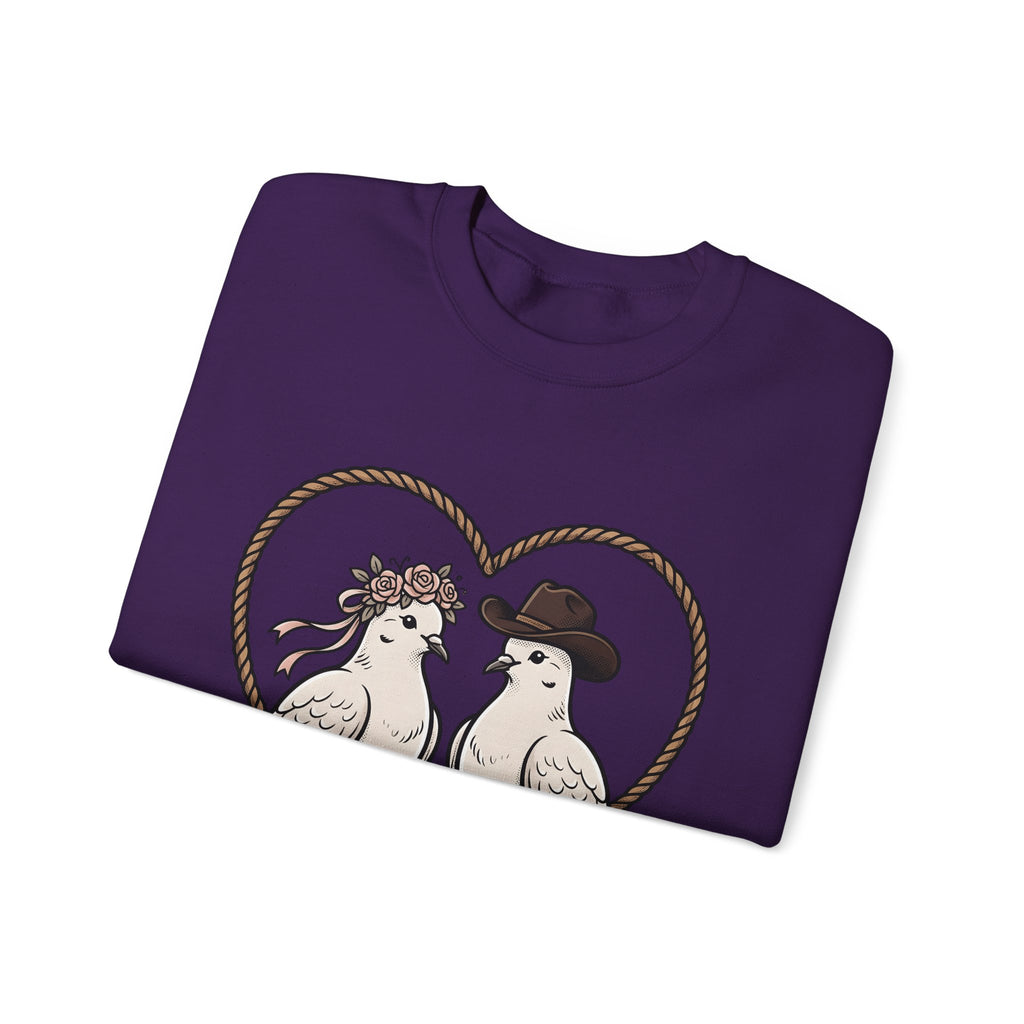 Dove Duo Sweatshirt Cowgirl Ranch Gift Women Classic Sweatshirt Pigeons Sweatshirt Rodeo Fan Rustic Graphic Sweatshirt Pen Drawing Braided Heart Sweatshirt