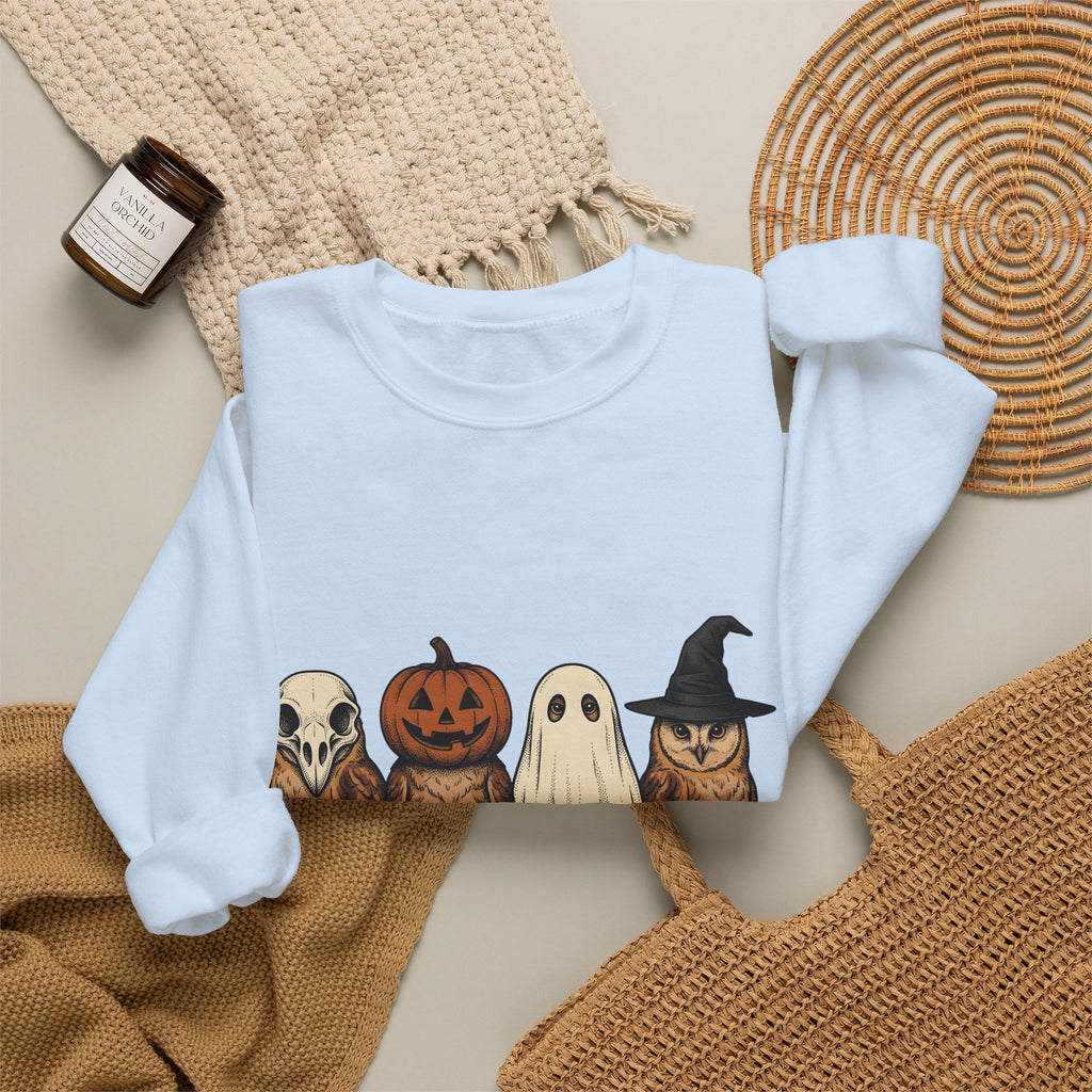 Owl Halloween Fauna Gift Rustic Owl Horror Fan Hoot Wildlife Doodle Lantern Sweatshirt