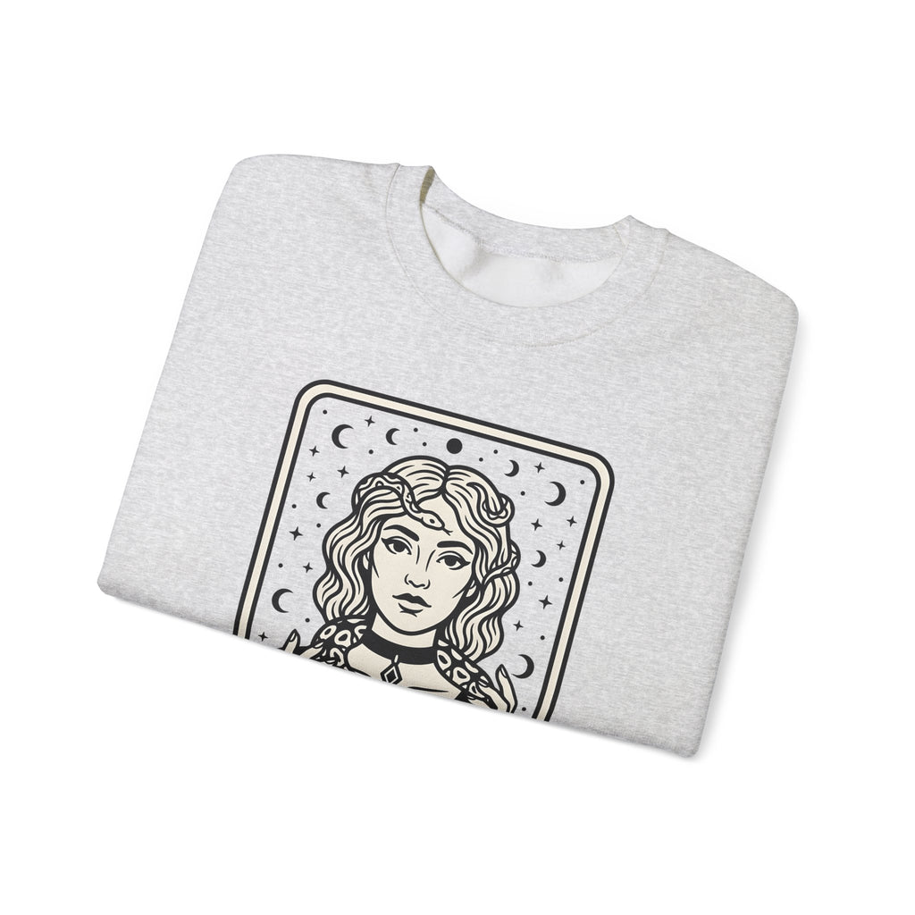 Mystical Female Serpent Sweatshirt Boho Chic Spells Gift Women Oracle Sweatshirt Snake Sweatshirt Bohemian Fan Divination Sweatshirt Magic Graphic Retro Lunar