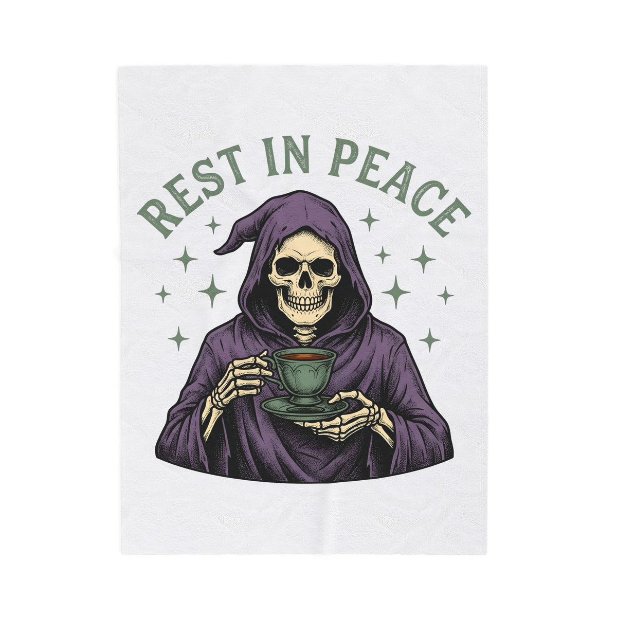 Grim Reaper Blanket Halloween Gothic Gift Women Vintage Blanket Death Blanket Horror Fan Dark Blanket Gothic Graphic Hand Drawn Teacup Blanket
