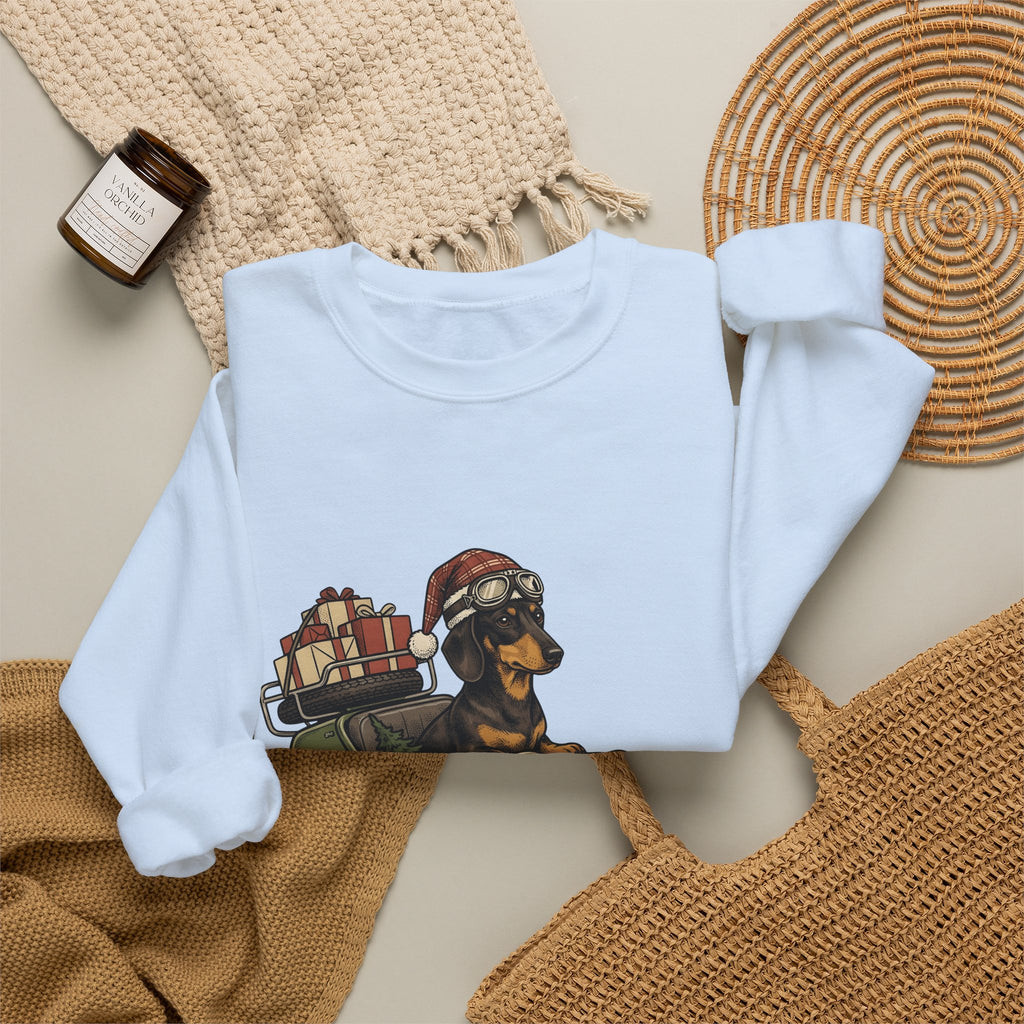 Wiener Dog Sweatshirt Christmas Creatures Gift Women Old School Sweatshirt Dachshund Sweatshirt Holiday Fan Retro Sweatshirt Animal Graphic Doodle Motorbike