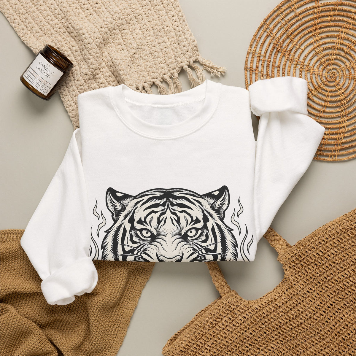 Tiger Face Sweatshirt Tiger Wildlife Gift Women Tribal Sweatshirt Tiger Sweatshirt Tiger Fan Big Cat Graphic Retro Fire Sweatshirt