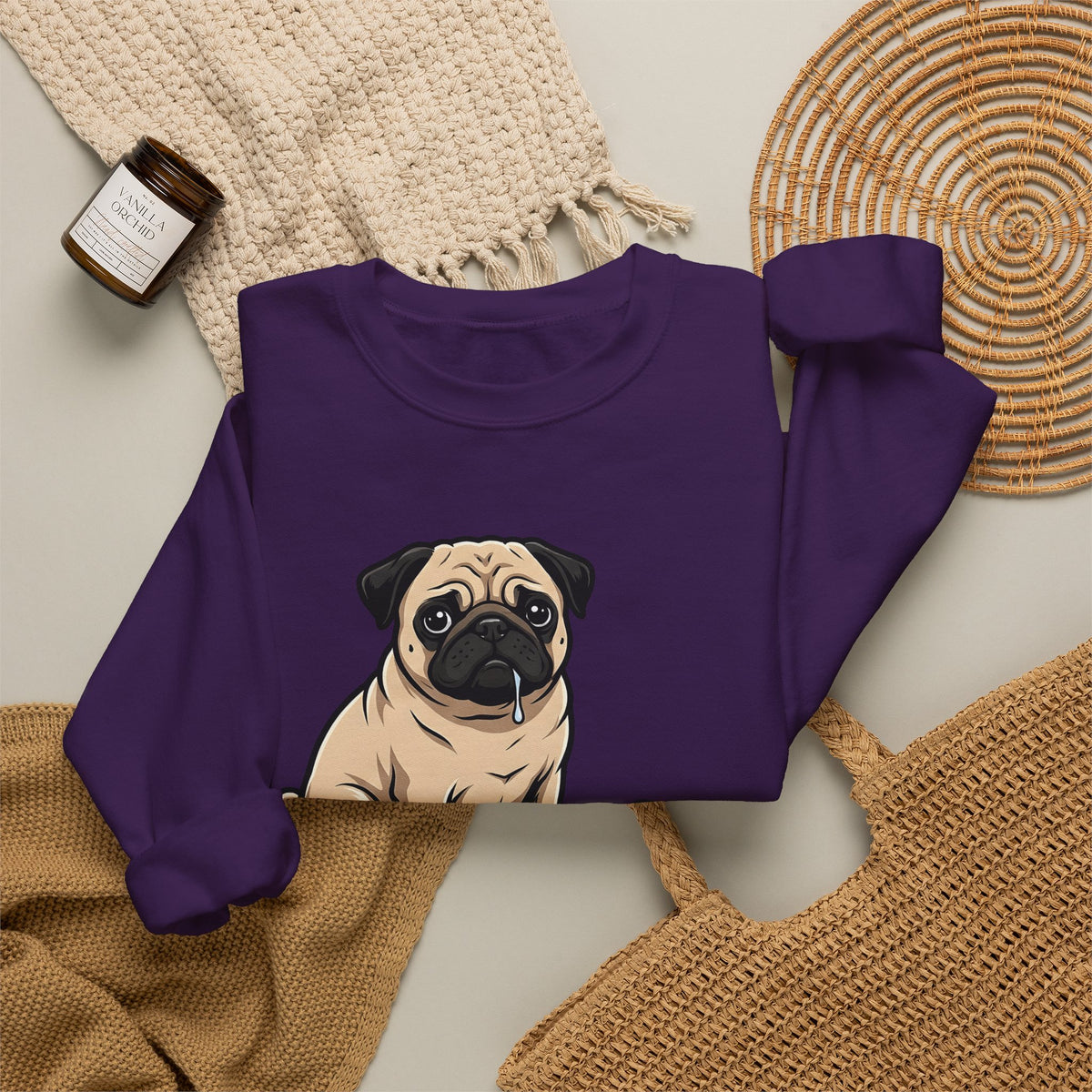 Pug Dog Sweatshirt Dog Meals Gift Women Line Art Sweatshirt Pugs Sweatshirt Dog Fan Illustrated Design Food Graphic Sweatshirt Sketch Pizza Piece Sweatshirt