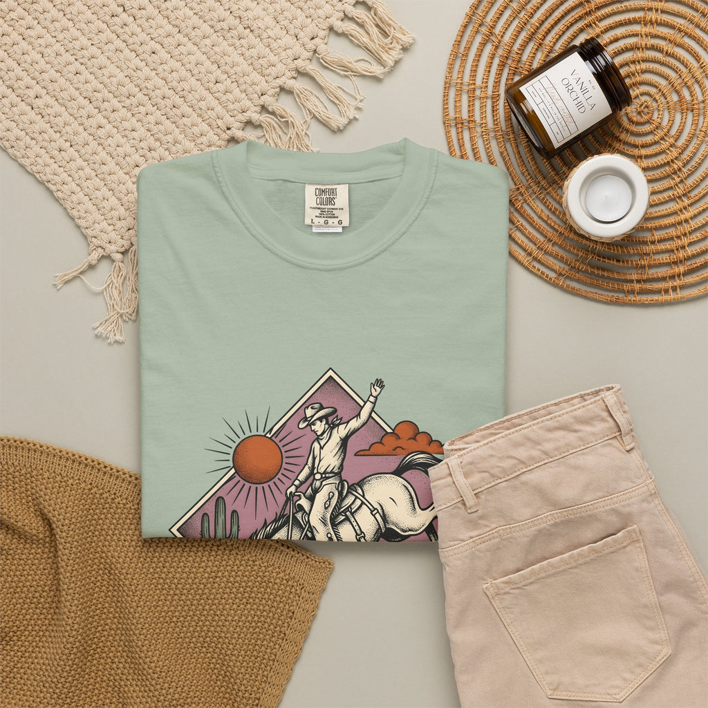 Bronc Rider T-Shirt Cowgirl Ranch Gift Women Sketch T-Shirt Rough Rider T-Shirt Cowboy Fan Rodeo T-Shirt Farm Graphic Tribal Desert Plant T-Shirt