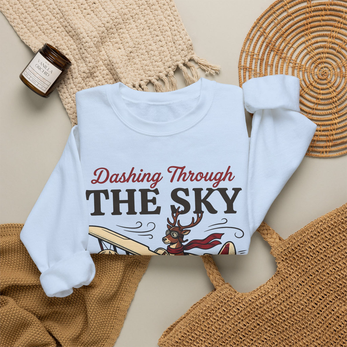 Deer Airplane Sweatshirt Christmas Celebration Gift Women Rustic Sweatshirt Fawn Sweatshirt Noel Fan Vintage Sweatshirt Party Graphic Classic Neckwear Sweatshirt