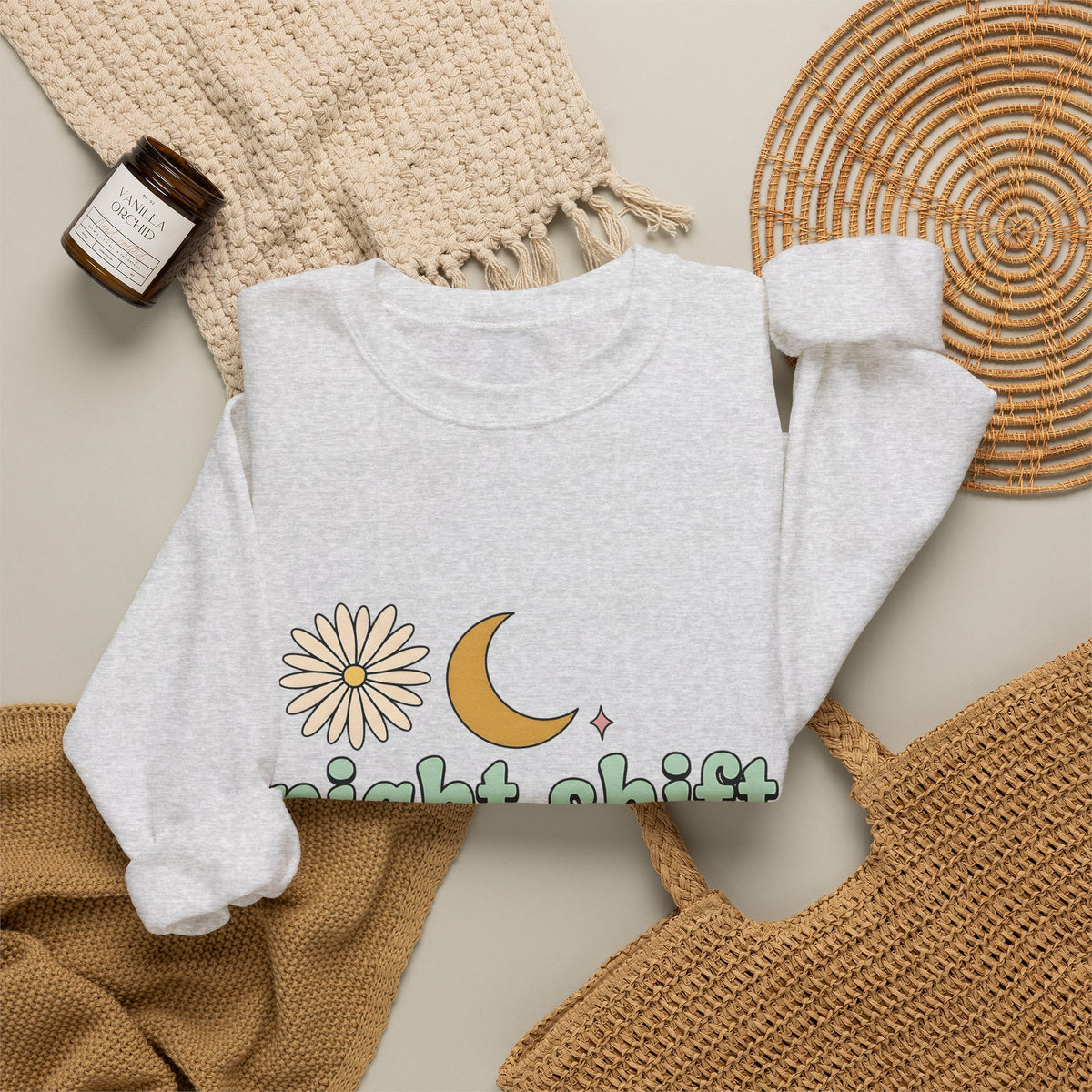 Moon Blossom Graphic Sweatshirt Nurses Drink Gift Women Cartoon Sweatshirt Flower Sweatshirt
