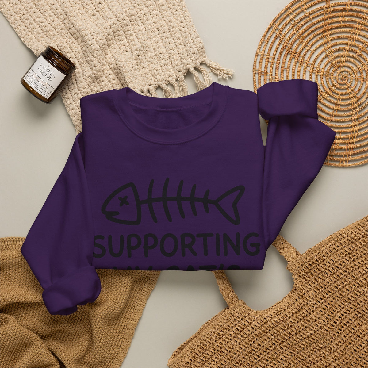 Fish Bone Sweatshirt Cat Funny Gift Women Cute Sweatshirt Fish Skeleton Sweatshirt Cat Fan Fishy Sweatshirt Humorous Graphic Sketch Cat Treats Sweatshirt