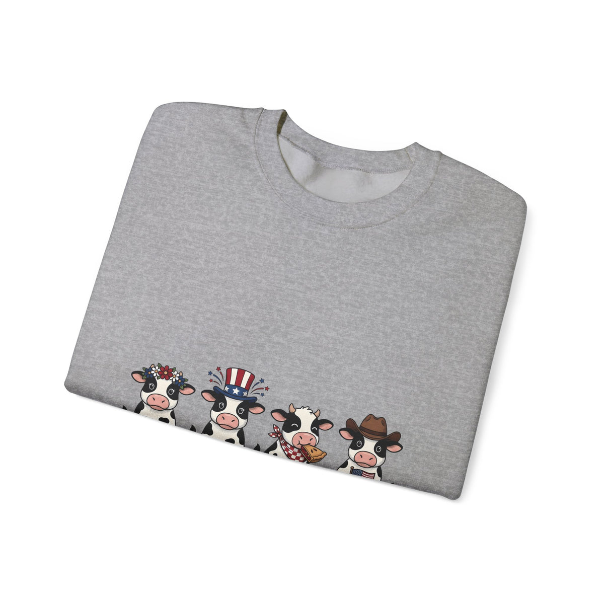 Patriotic Cows Sweatshirt 4th Of July Farm Gift Women Cartoon Sweatshirt Cows Sweatshirt Independence Day Fan Comic Sweatshirt Ranch Graphic Hand Drawn Pie