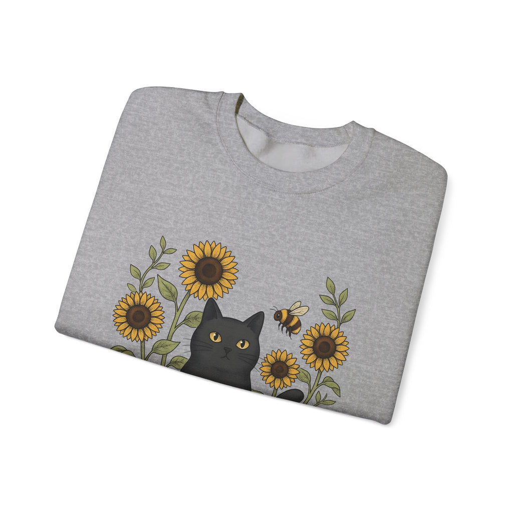 Dark Cat Sweatshirt Boho Chic Garden Gift Women Line Art Sweatshirt Black Cat Sweatshirt Bohemian Fan Minimalist Sweatshirt Gardening Graphic Cartoon Yellow
