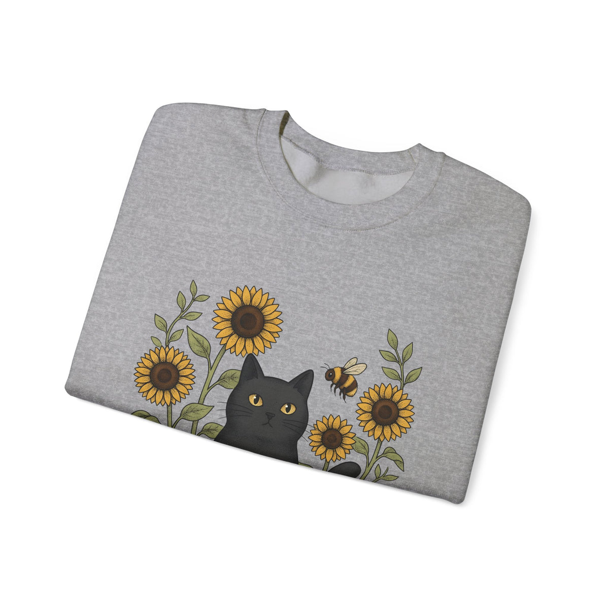 Dark Cat Sweatshirt Boho Chic Garden Gift Women Line Art Sweatshirt Black Cat Sweatshirt Bohemian Fan Minimalist Sweatshirt Gardening Graphic Cartoon Yellow