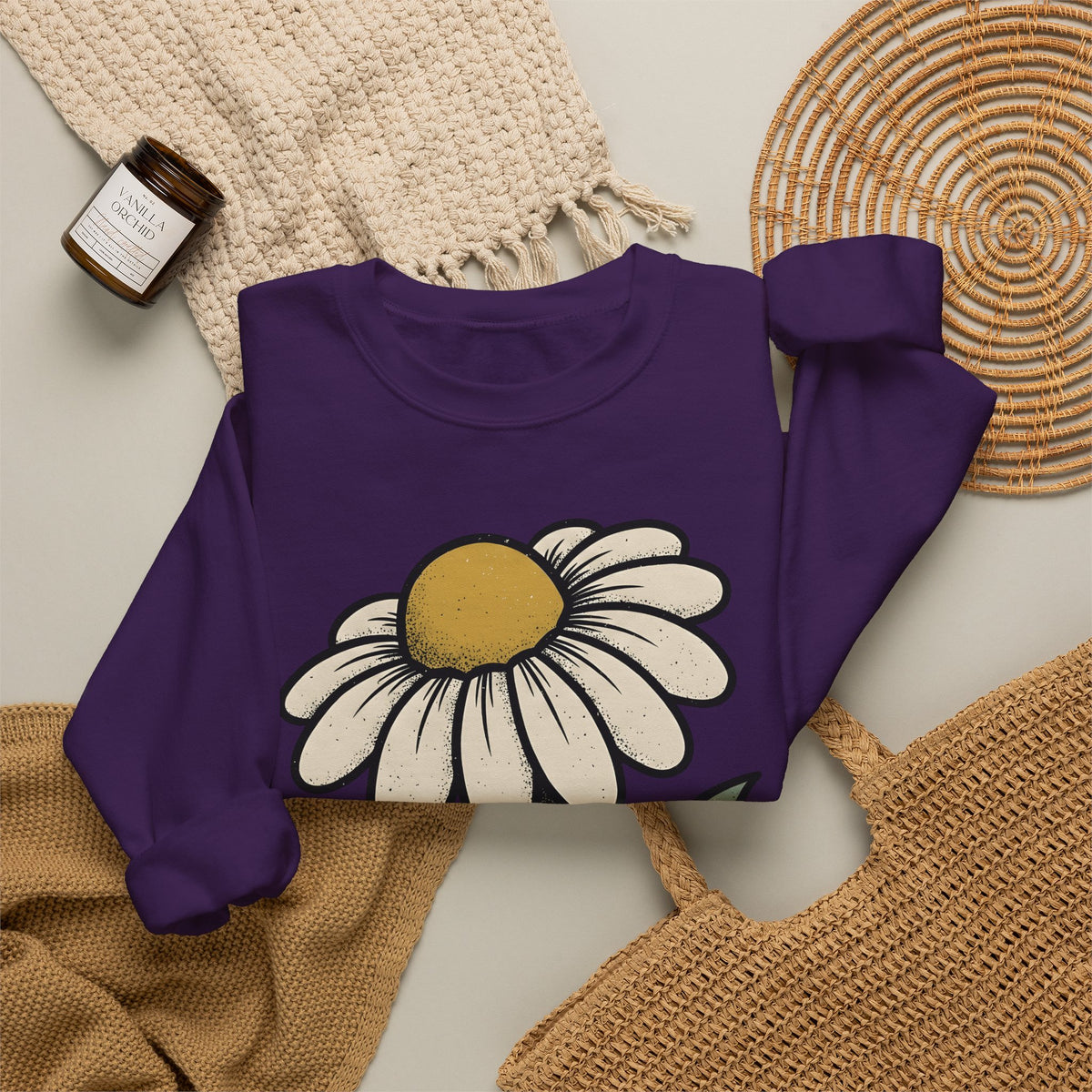 Daisy Petal Sweatshirt Floral Nature Gift Women Cartoon Sweatshirt Flower Sweatshirt Botanical Fan Comic Sweatshirt Outdoor Graphic Silhouette Sprig Sweatshirt