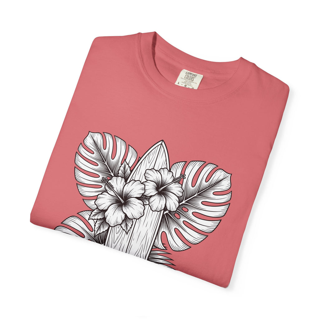 Surfboard Petals T-Shirt Surfing Shore Gift Women Drawing T-Shirt Surfboards T-Shirt Surfer Fan Illustration Graphic Nature Flower T-Shirt