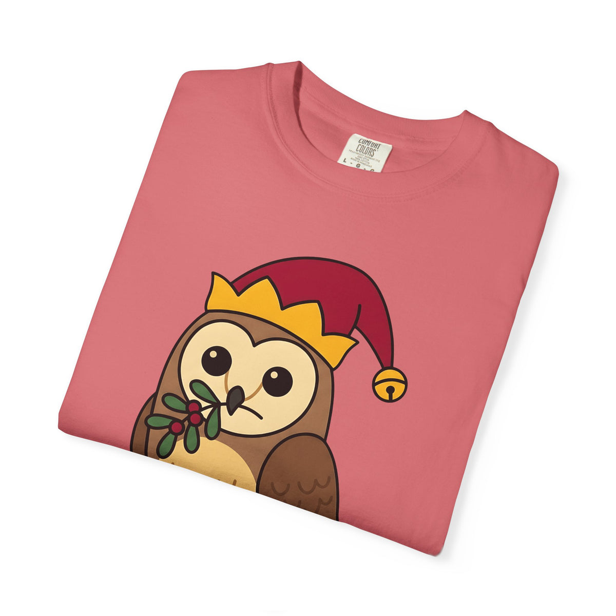 Owl Print T-Shirt Christmas Fauna Gift Women Playful T-Shirt Owl T-Shirt Christmas Fan Hoot Graphic Wildlife Illustration Fun Pine T-Shirt