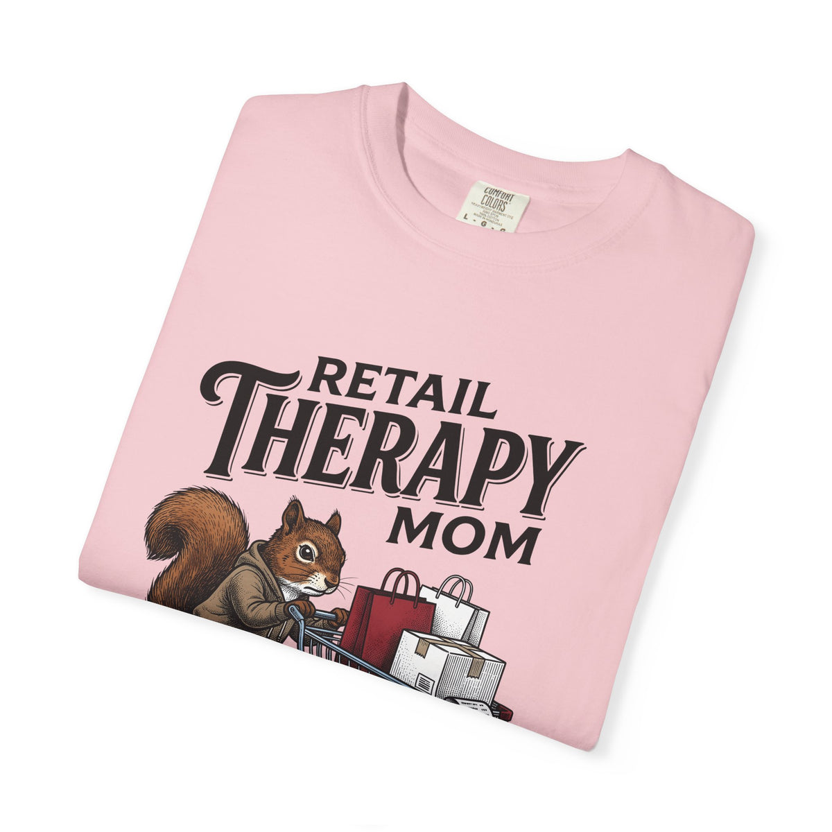 Squirrel Cart T-Shirt Moms Retail Gift Women Hand Drawn T-Shirt Shopping Cart T-Shirt Motherhood Fan Store Graphic Retail Design Line Art Tote